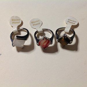 3 Vintage Silver Tone Electroplated Gemstone Rings Size 7